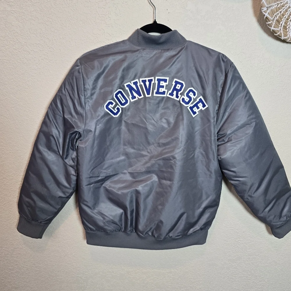 Converse Kids Bomber Jacket Coat Gray Logo and Lining Size Large 12-13 Yr